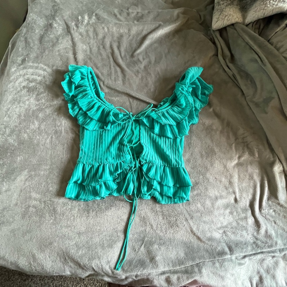 Zara Tie Front Ruffle Crop Top
